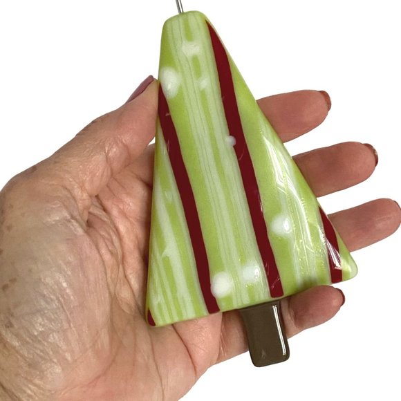 Christmas Tree Fused Glass Handmade Ornament 6in Tall with Hook - Picture 2 of 6